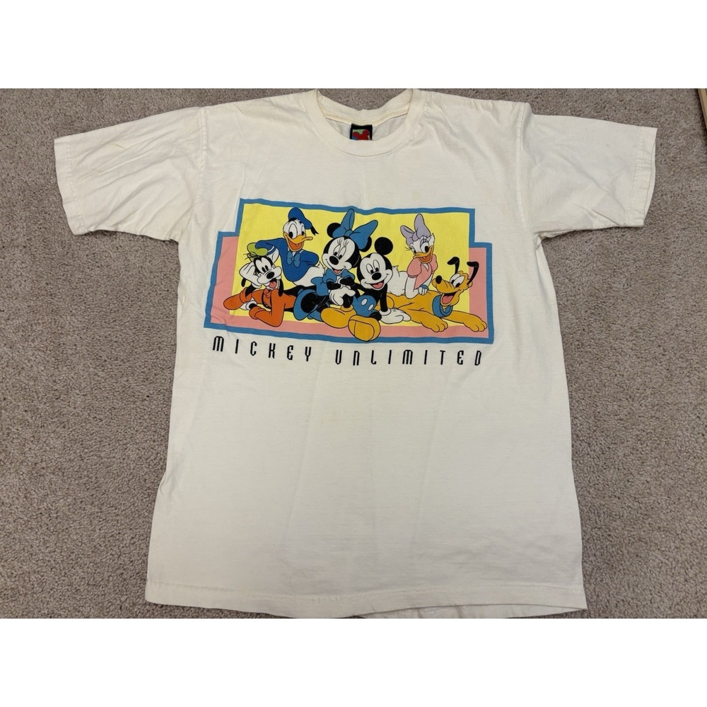 VTG 90s Mickey Unlimited Graphic T Shirt Short Sleeve White Size Small USA